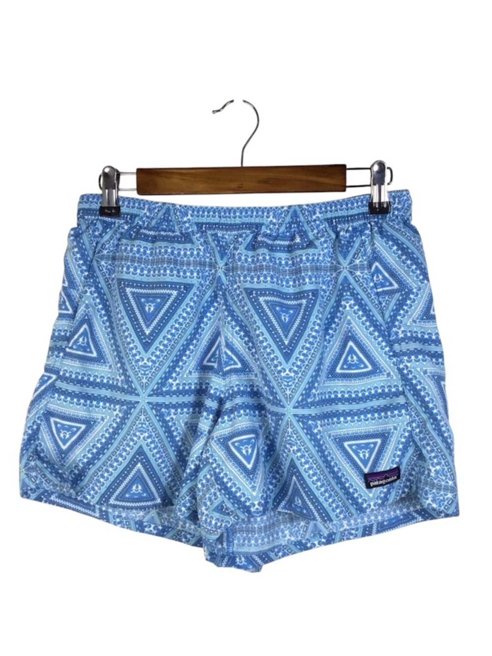 Patagonia Baggies Shorts 5” in Blue Geometric Aztec Print Size Small.